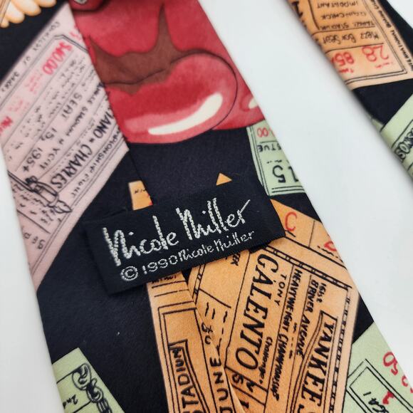 Nicole Miller Mens Tie Vintage 1990 Hand Sewn 100% Silk Boxing Ticket Stubs - Picture 3 of 7